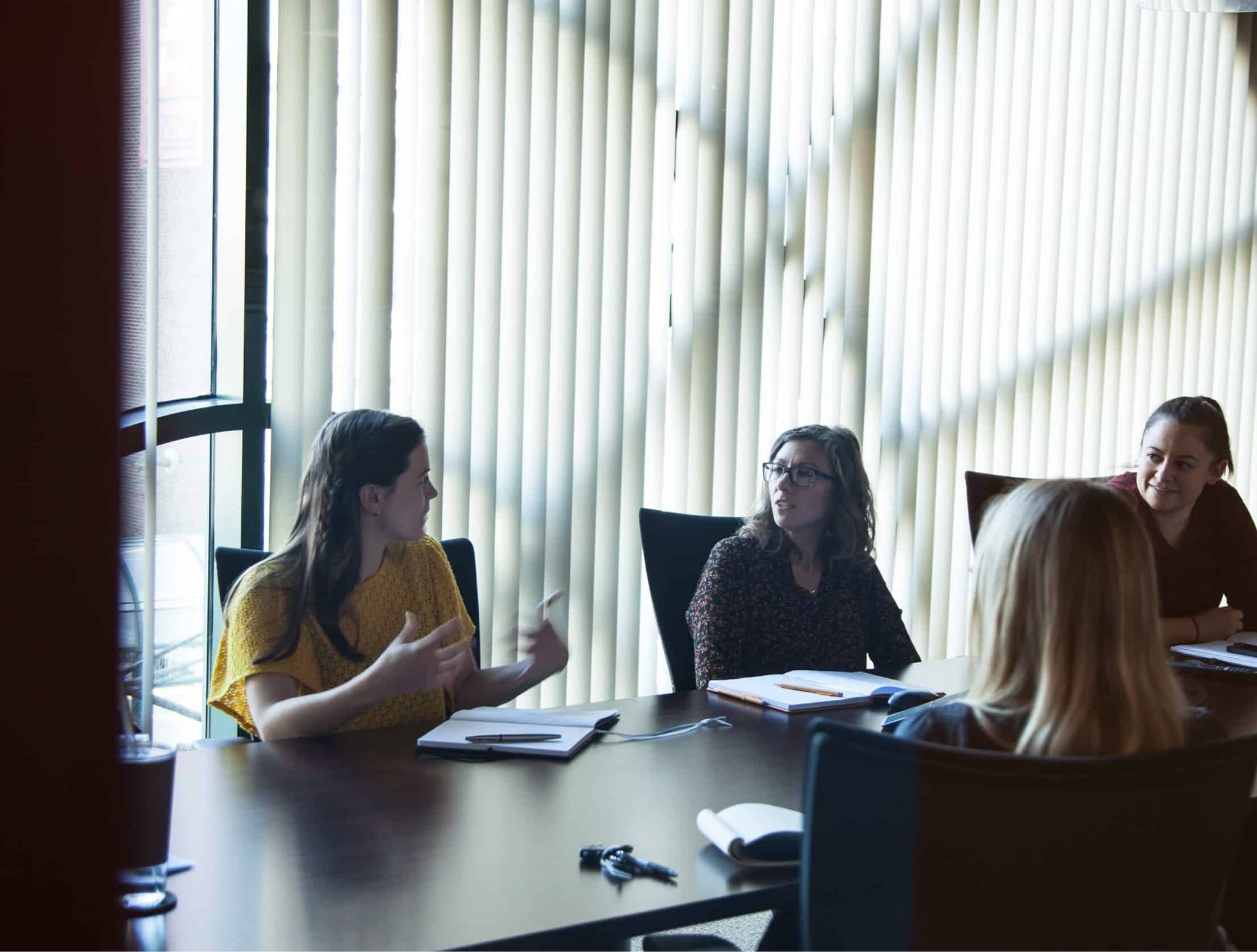 People holding a meeting in a conference room.