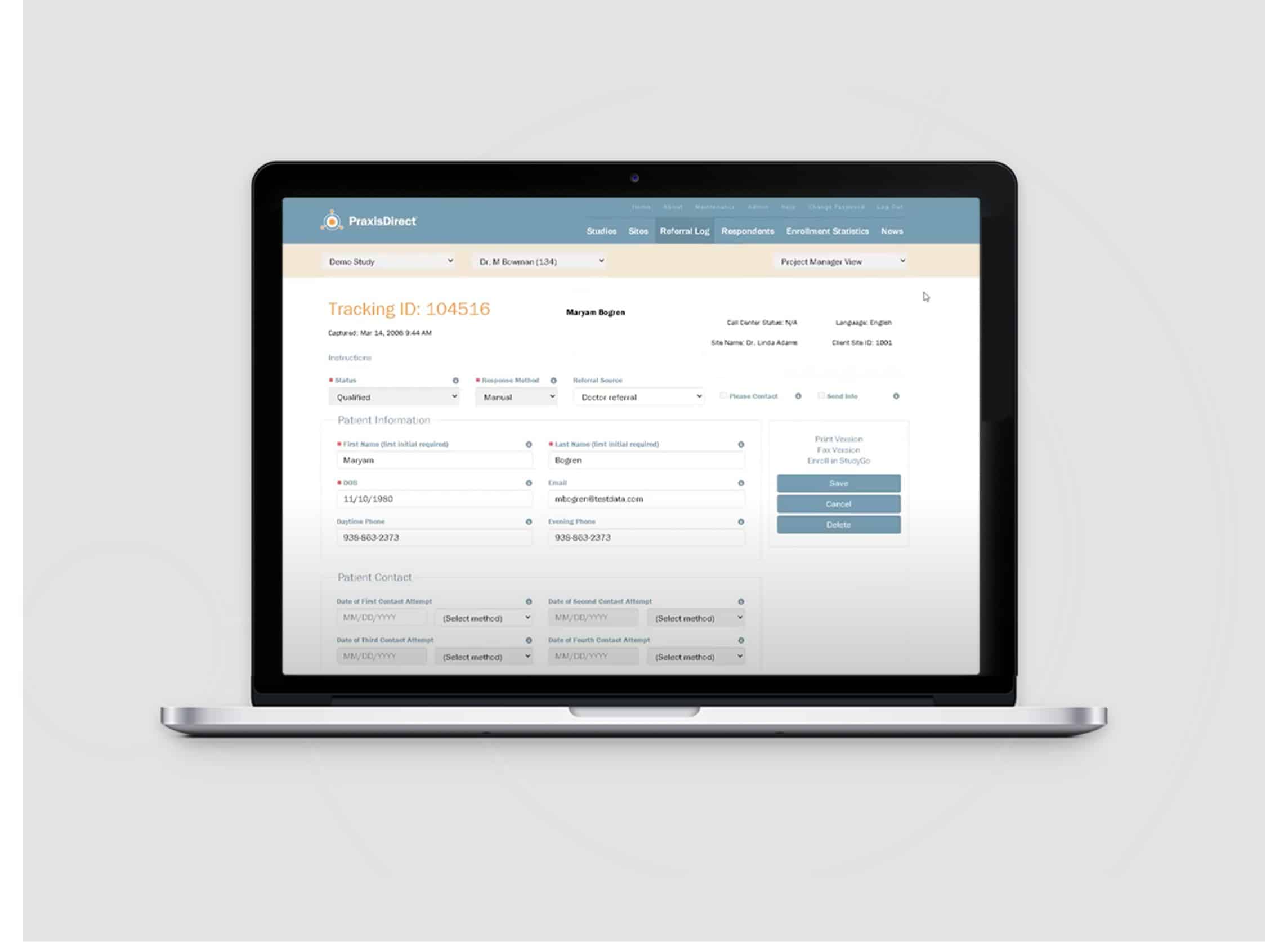 Example dashboard in PraxisDirect.