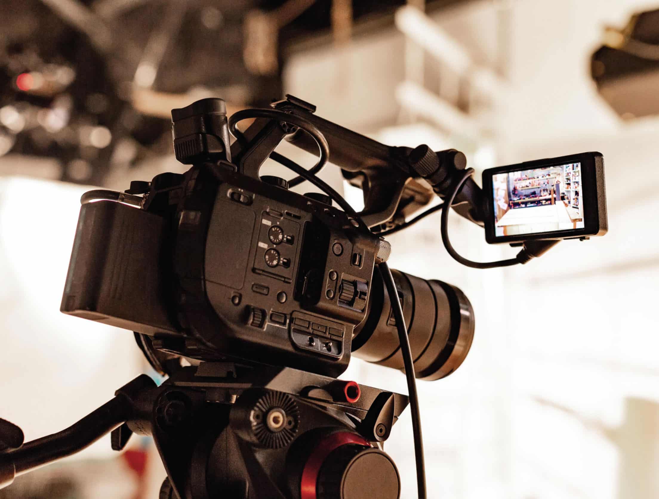 A video camera on the set of a shoot.