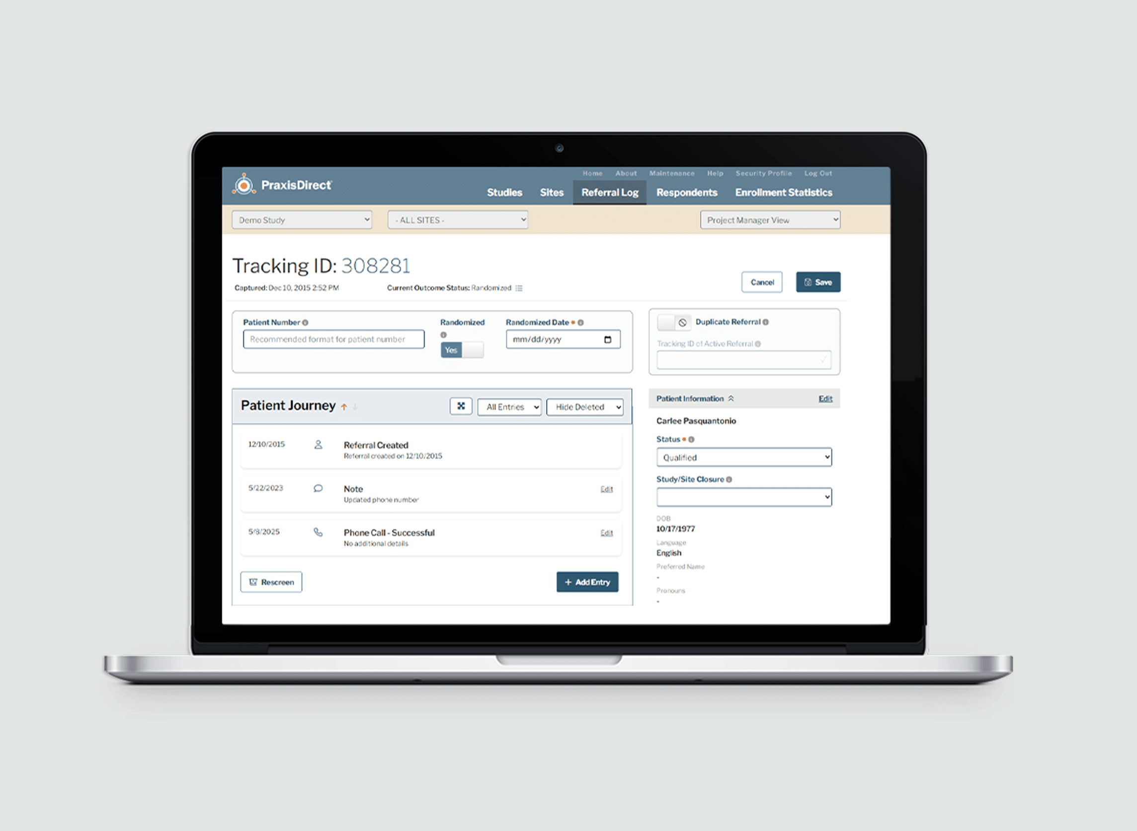 Example dashboard in PraxisDirect.